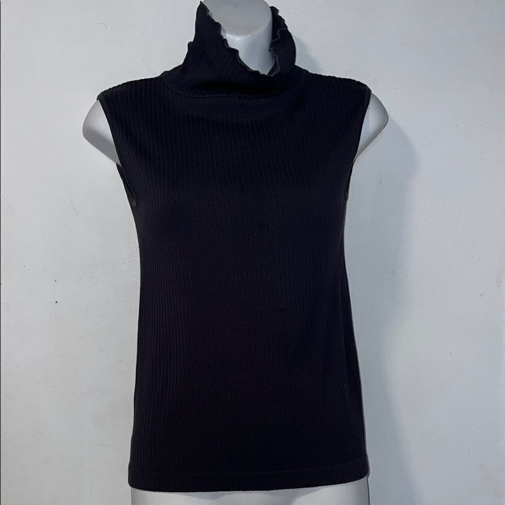 C’EST MOI Navy Blue Butter Soft Seamless Ribbed Turtleneck Tank Top-OS